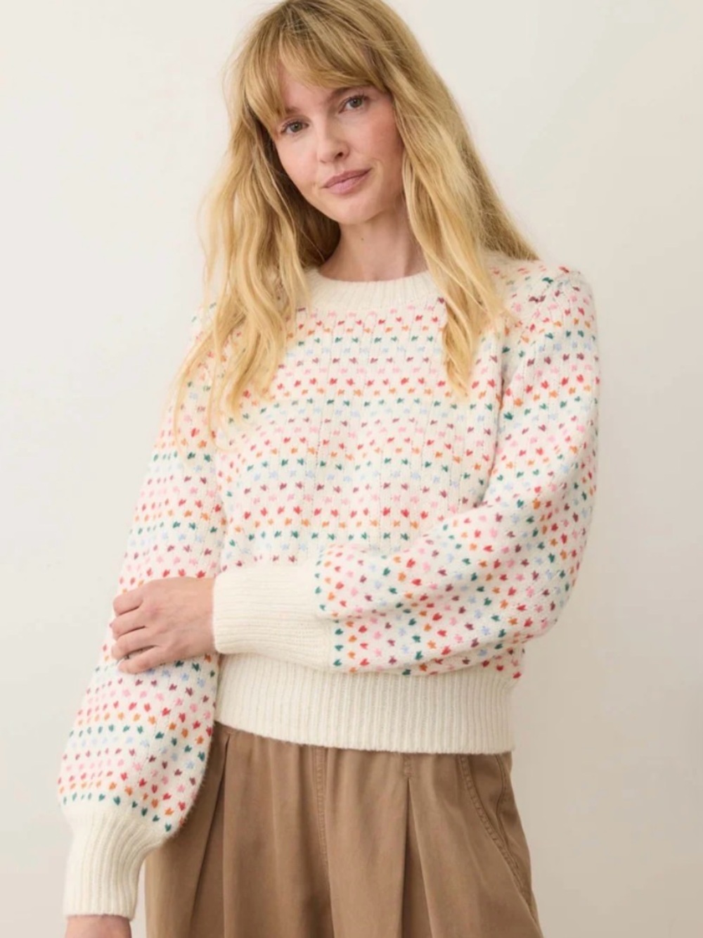 Marine Layer Alma Crewneck Sweater size Large Puff Sleeves Wool Alpaca Cotton